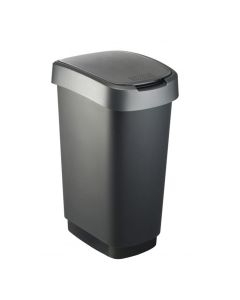 Dark silver swing bin, Rotho 50 Liter afvalbak met dubbel openingsysteem