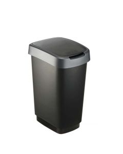 Dark silver swing bin, Rotho 25 Liter afvalbak met dubbel openingsysteem