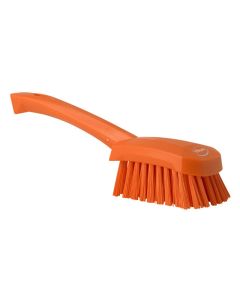 Vikan Hygiene afwasborstel korte steel, oranje, harde vezels