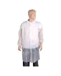 Bezoekersjas - non woven wit + drukknoop mt XXL ds a 100st